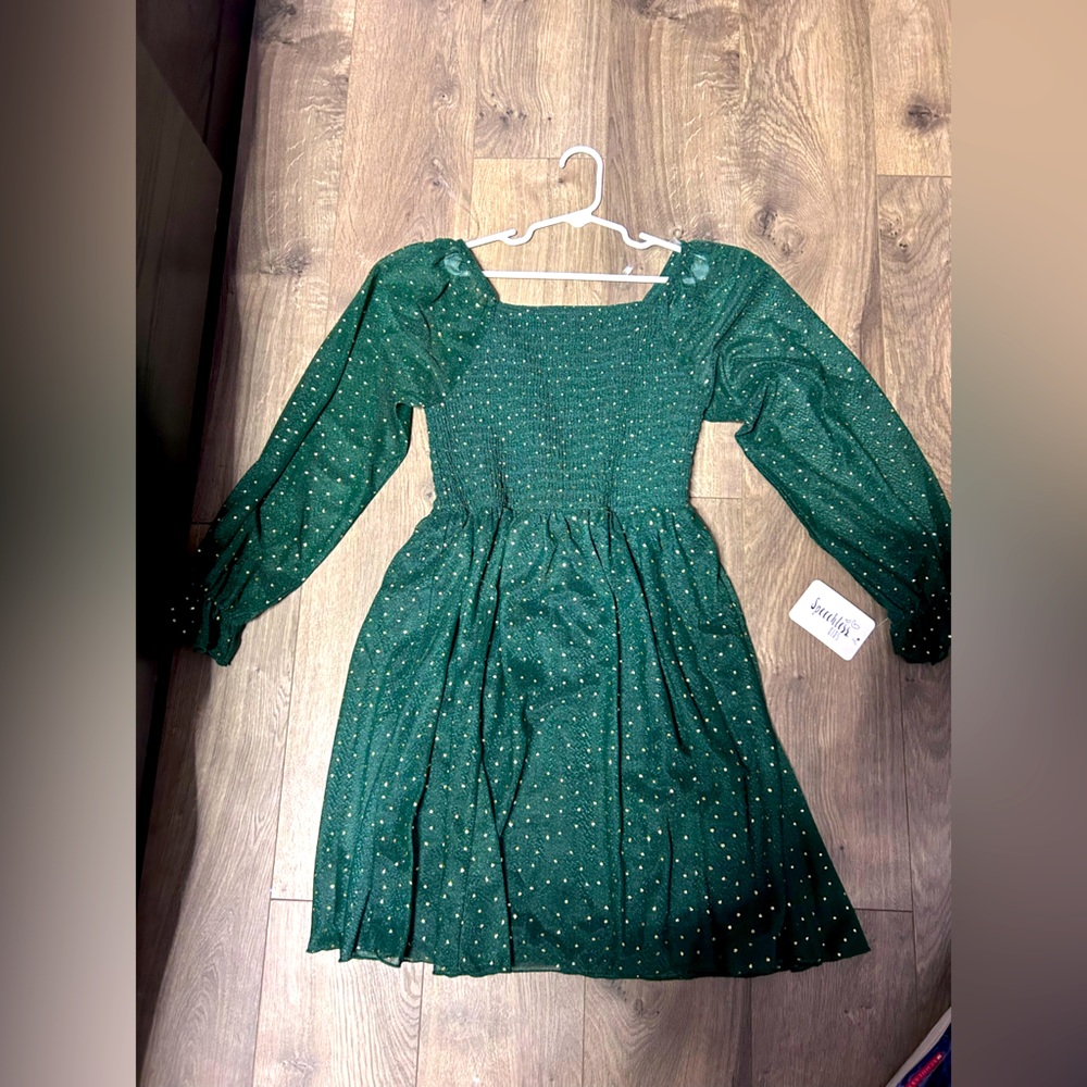 Emerald Green and Gold Polka Dot Dress